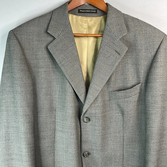 VINTAGE Oscar De La Renta Mens Blue Grey Wool 3 Button Single Breast Jacket 42L - Picture 3 of 14